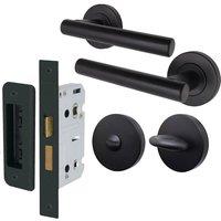 AFIT Black Bathroom Door Handles Round Rose, Turn Release WC Lock T-Bar | Size: 150mm x 150mm