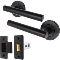 AFIT Black Door Handles Round Rose with Latch T-Bar 1 Pair Olvera Range | Size: 150mm x 150mm