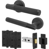 AFIT Black Door Handle Latch Set Matt Black Door Handle, Latch Hinges | Size: 150mm x 150mm