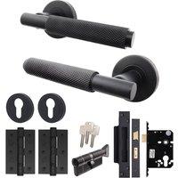 AFIT Black Door Handle Euro Lock Thumbturn Cylinder Set, Locks Hinges | Size: 150mm x 150mm