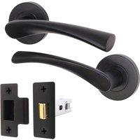 AFIT Black Door Handles Rose with Latch, 1 Pair Matt Black Internal | Size: 150mm x 150mm