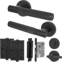 AFIT Black Door Handle Bathroom Set Matt Black Bathroom Lock Hinges 1 Pack | Size: 150mm x 150mm