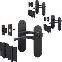 AFIT Black Internal Twist Door Handles with Latch Hinges 3 Pack | Size: 150mm x 150mm