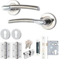 AFIT Duo Finish Door Handle Euro Lock Cylinder Set Locks Hinges in Silver | Size: 150mm x 150mm