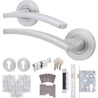 AFIT Satin Fire Door Handle Euro Lock Thumbturn Cylinder Set Locks Hinges in Silver | Size: 150mm x 150mm