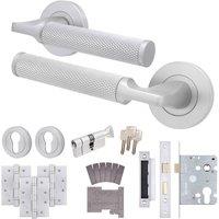 AFIT Satin Fire Door Handle Euro Lock Thumbturn Cylinder Set Locks Hinges in Silver | Size: 150mm x 150mm