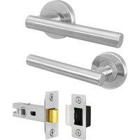 AFIT Satin Door Handles Round Rose with Latch T-Bar 1 Pair Olvera Range in Silver | Size: 150mm x 150mm