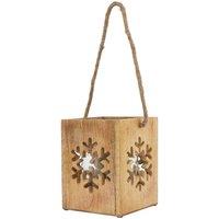 Hill Interiors Wooden Snowflake Tealight Holder 14cm x 14cm x 14cm in Brown | Size: 14 cm x 14 cm x 14 cm