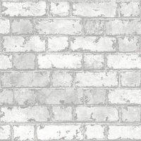 Muriva Stone Loft Brick Effect Wallpaper in White