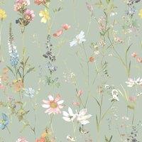 World of Wallpaper Elsie Floral Textured Wallpaper in Green