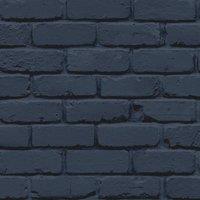 Fine Dcor Painted Brick Wallpaper in Navy