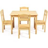 Costway Kids Table & 4 Chairs Set Activity Table Set Wooden Table Furniture in Natural