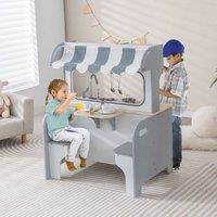 Costway 2-in-1 Kids Play Kitchen Wooden Pretend Double-sided Chef Cooking Toy in Grey