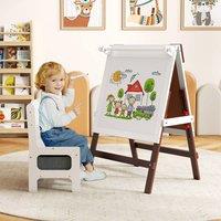 Costway Kids Dual-sided Art Easel w/Chair Height Adjustable Whiteboard