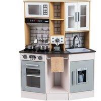 Costway Kids Play Kitchen Wooden Pretend Playset Role Play w/ Sound & Light in Grey
