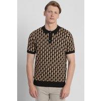 Steel & Jelly Men's Geometric Jacquard Short Sleeve Polo Shirt in Tan | Size: Large