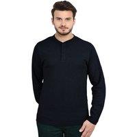 Smart Living Men's Mens Long Sleeve Henley 100% Cotton Casual V Neck Top in Black | Size: Small