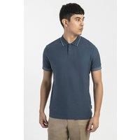 Larsson & Co Men's Honeycomb Polo Shirt With Rib Details in Blue | Size: Small