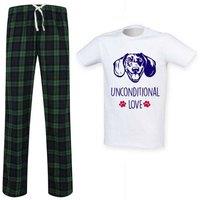 60 SECOND MAKEOVER Men's Dachshund Unconditional Love Tartan Trouser Pyjamas Set in Green | Size: Large