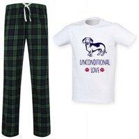 60 SECOND MAKEOVER Men's Sausage Dog Unconditional Love Tartan Trouser Pyjamas Set in Green | Size: XL