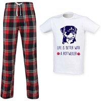 60 SECOND MAKEOVER Men's Life Is Better With A Rottie Tartan Trouser Pyjamas in Red | Size: XL