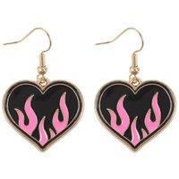 Something Different Men's Flaming Heart Dangle Earrings in Black