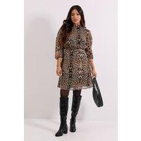 Dorothy Perkins Women's Petite Leopard Frill Neck Tiered Skirt Printed Mini Dress | Size: 14