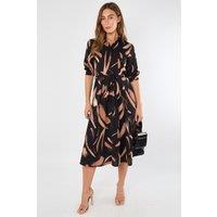 Love Sunshine Women's Black & Copper Painterly Print Midi Shirt Dress | Size: 16