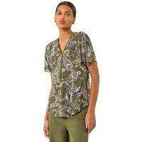 Roman Women's Paisley Print Zip Front Top in Khaki | Size: 14