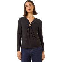 Roman Women's V-Neck Metal Trim Stretch Top in Black | Size: 12