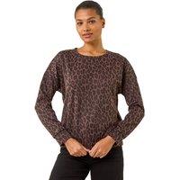 Roman Women's Animal Print Metallic Stretch Top in Chocolate | Size: 18