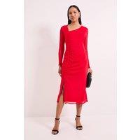 Principles Women's Mesh Ruched Midi Dress in Crimson | Size: 12