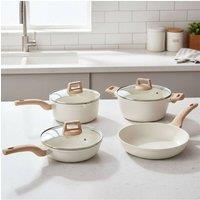 Living and Home 7Pcs Nonstick Cookware Set Pan Pot Set in Beige | Size: 7 Pack