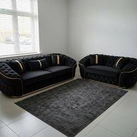 Stratus Interiors Ambassador 2+3 Sofa Set with Silver Trim (Frill & No-Frill Options) in Black