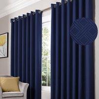 Alan Symonds Diamond Blackout Eyelet Curtains Thermal Lined Ready Made Curtains in Blue | Size: 168 cm width x 229 cm drop
