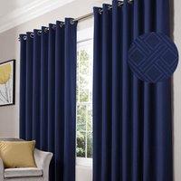 Alan Symonds Diamond Blackout Eyelet Curtains Thermal Lined Ready Made Curtains in Blue | Size: 229 cm width x 229 cm drop