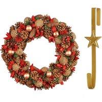 Dibor 50cm Giant Canterbury Christmas Wreath with Star Wreath Hanger in Red