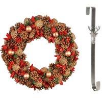 Dibor 50cm Giant Canterbury Christmas Wreath with Stag Wreath Hanger in Red