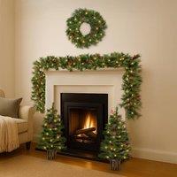 Marco Paul 4pc Pre Lit Pine & Red Berry Christmas Decoration Set in Green