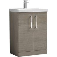 Balterley Contemporary Bathroom Floor Standing 2-Door Vanity Unit & Mid-Edge Ceramic Basin, Solace Oak, 600 mm in Brown