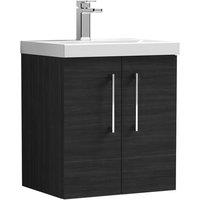 Balterley Modern Bathroom Wall Hung 2-Door Vanity Unit Basin, Black, 500mm in Black