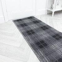 runrug Carpet Runner Rug - Indoor/Outdoor, Reversible, 2mm - 'Plaid' in Black | Size: 60 cm x 390 cm