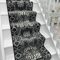 runrug Stair Runner Carpet for Staircases - Soft & Comfy, 9mm - 'Abstract' in Black | Size: 60 cm x 480 cm