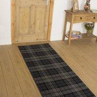 runrug Hallway Carpet Runner Rug - Soft & Comfy, 9mm - 'Tartan' in Black | Size: 100 cm x 210 cm