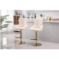 Hygrad Built to Survive Set of 2 x Velvet Woven Upholstered Swivel Breakfast Bar Pub Home Stool Chair in Cream