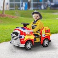 AIYAPLAY 12V Ride on Fire Truck w/ Siren Flashing Lights in Red