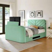 PARADISE BEDS LTD Royal View Velvet Upholstered Smart TV Bed Set - Plush Velvet in Aqua | Size: Single