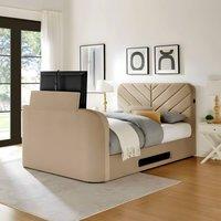 PARADISE BEDS LTD Royal View Velvet Upholstered Smart TV Bed Set - Plush Velvet in Beige | Size: Small Double
