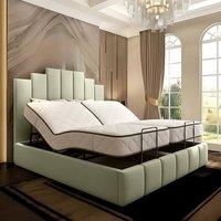 PARADISE BEDS LTD Tech Art Deco Electric Adjustable Bed Set with Pocket Sprung Mattress in Pale Green | Size: Small Double
