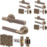 AFIT Antique Brass Door Handle Latch Set Handle with Latch Hinges 4 Pack in Bronze | Size: 150mm x 150mm
